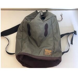 Filson Rugged Twill Backpack Green Leather Trim Drawstring Top Outdoor Adventure